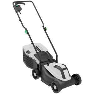 Tagliaerba elettrico bianco e nero. Tosaerba compatto per il giardino.