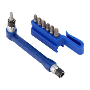 Set cacciavite angolare LUX, 8 pezzi, con manico blu e portainserti per cacciaviti.