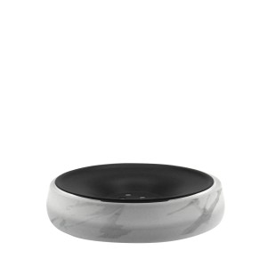 Dispenser sapone t.b.t. in marmo e plastica nera.