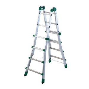 Scala t.b.t., scala in alluminio con dettagli verdi per lavori edili.