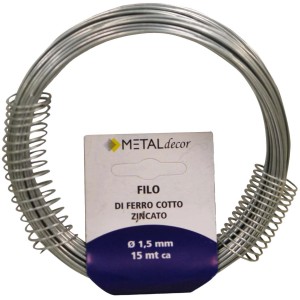 Filo metallico argentato, 1.5 mm di spessore, circa 15 m di lunghezza, per usi diversi.