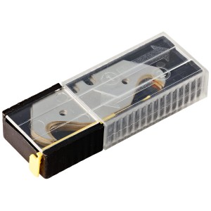 Lame per taglierino per moquette LUX Comfort, 5 pezzi, spessore 0,65 mm, in scatola di plastica.