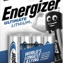 Energizer Ultimate Lithium AA, confezione da 4 batterie stilo per dispositivi ad alto consumo.