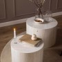 Set 2 tavolini da salotto legno Motrik effetto travertino beige tondo h40 cm_4