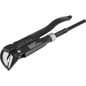 Chiave per tubi ad angolo LUX-TOOLS nera, 245 mm, con testa angolata a 45° e ganasce dentate per tubi fino a 12,5 mm.