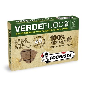 Verdefuoco bio-accendifuoco per barbecue, stufe e caminetti, 40 pezzi, a base di legno e olio.