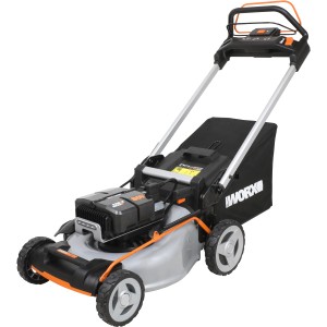 Worx WG761E rasaerba a batteria, larghezza taglio 51 cm, con cesto di raccolta. Ideale per giardini medi.