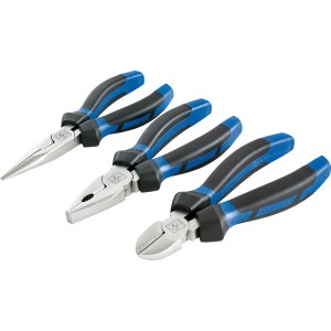 Set pinze LUX Classic, 3 pezzi: pinza universale, tronchese laterale, pinza a becchi mezzotondi, 160 mm, con manici bicomponenti.