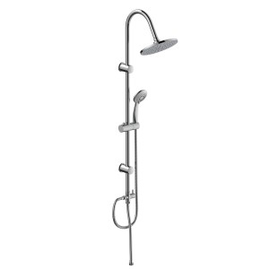 Colonna doccia cromata con soffione e doccetta per un'esperienza doccia flessibile.