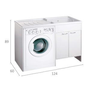 Combinazione lavatrice e lavabo bianca per la lavanderia. Lavatoi con mobile base.