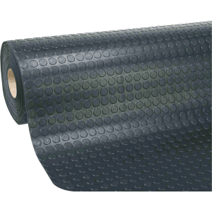 Rotolo di pavimentazione in PVC nero con motivo a borchie.