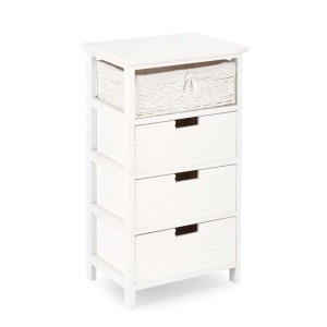 Cassettiera bianca t.b.t. con tre cassetti e un cesto.