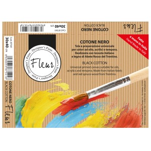 t.b.t. Telaio con pennello e residui di pittura gialla, rossa e blu.