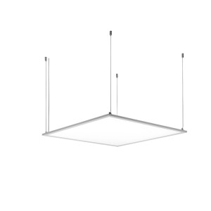 Pannello LED quadrato sospeso al soffitto.