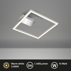 Plafoniera LED Brilo Nici, argento, quadrata, luce bianca calda.