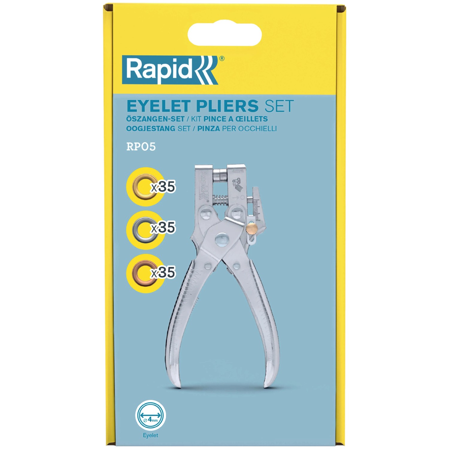 Set pinza per occhielli Rapid RPO5 con 3x35 occhielli. Pinza per occhielli.