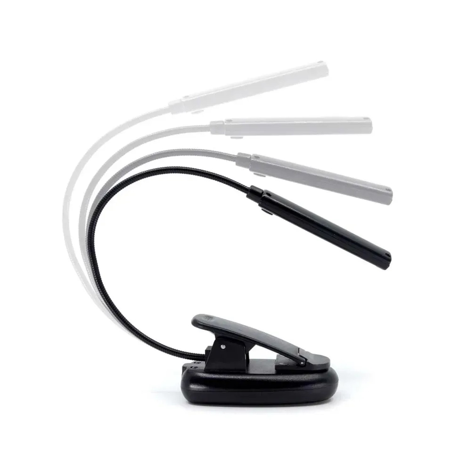 Lampada a clip nera t.b.t., regolabile in modo flessibile, per comodino o mensola.