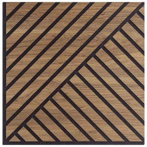 Pannello decorativo quadrato con motivo a legno e strisce.