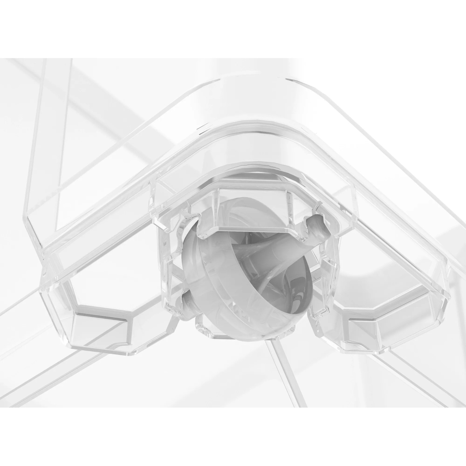 Dettaglio di una staffa a rulli trasparente t.b.t. per Contenitori.