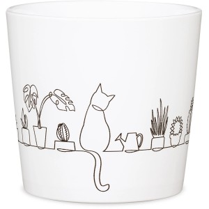 Scheurich vaso Catview, Ø 12.8cm, bianco con motivo gatto.