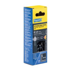 Rivetti Rapid Acciaio INOX Ø4.8 x 10 mm Conf. da 50 Pezzi e Punta Trapano incl