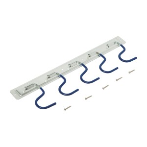 Barra porta attrezzi LUX Classic con 5 ganci e viti per montaggio a parete.