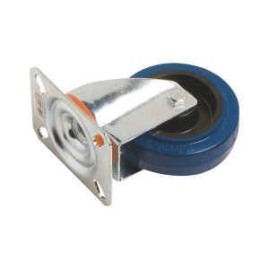 Rotella girevole con ruota elastica blu, Ø 100 mm, portata 150 kg.