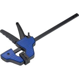 Mini morsetto a una mano LUX in set da 2, blu e nero, utensile di serraggio per serrare e allargare.