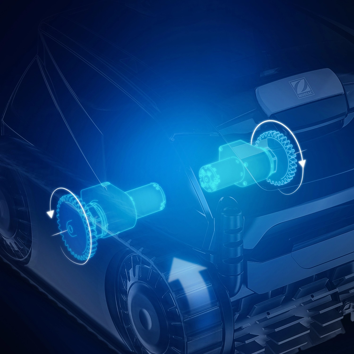 Dettaglio del robot piscina Zodiac CNX 2020, con focus sul meccanismo di azionamento e pulizia.