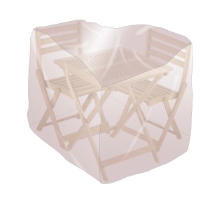 Copertura protettiva trasparente 70x180x125 cm per set tavolo da giardino, protegge da vento e intemperie.