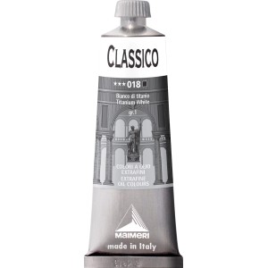 Tubo di colore ad olio Classico Bianco di Titanio di Maimeri, ideale per forniture artistiche.