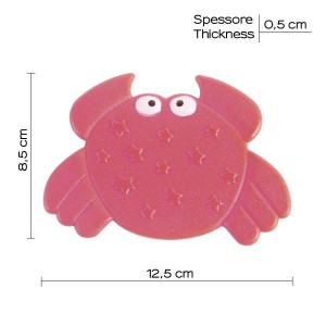 Applicazione da bagno rosa a forma di granchio con motivo a stelle, accessorio per doccia.