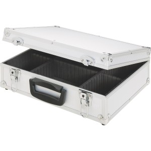 Valigetta porta attrezzi LUX AKW 130 aperta in alluminio con scomparti per divisione individuale.