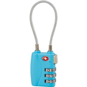 Lucchetto a combinazione t.b.t. blu con cavo in acciaio per bagagli.