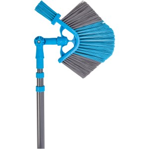 Scopa per grondaie OBI 2-in-1 con setole blu-grigie e manico telescopico per la pulizia.