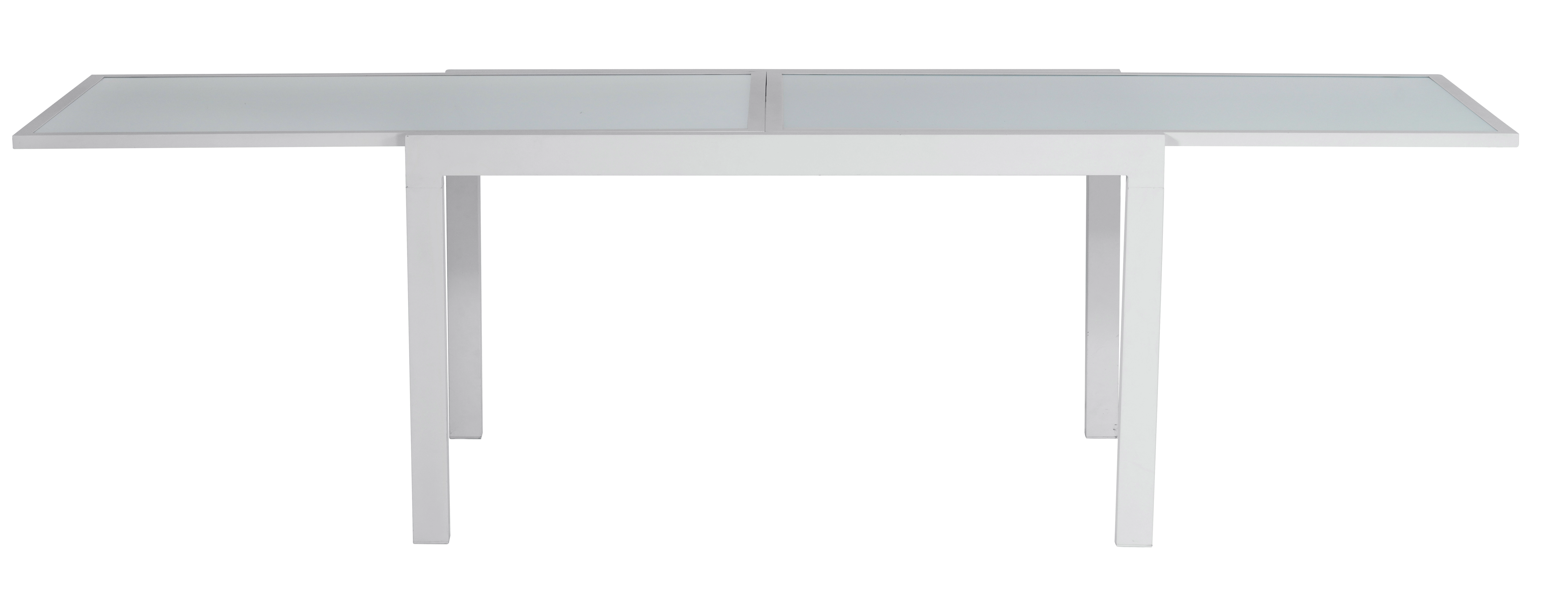 Tavolo allungabile in alluminio bianco con piano in vetro 135/270 x 90 cm