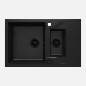 Lavello granito 1.5 vasche gocciolatoio Idrostile sifone 490x194 mm nero