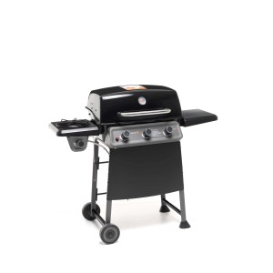 Barbecue a gas t.b.t. nero con tre bruciatori e ripiano laterale per OBI.