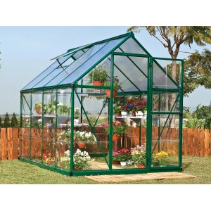 Serra verde Palram Canopia Hybrid 2.5 x 1.9 con pannelli laterali trasparenti e piante.