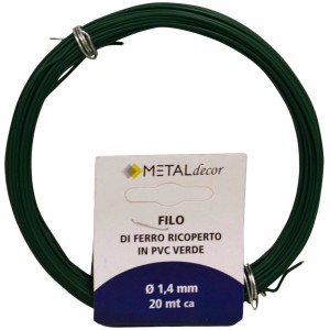 Filo metallico verde plastificato, diametro 1,4 mm, lunghezza ca. 20 m.