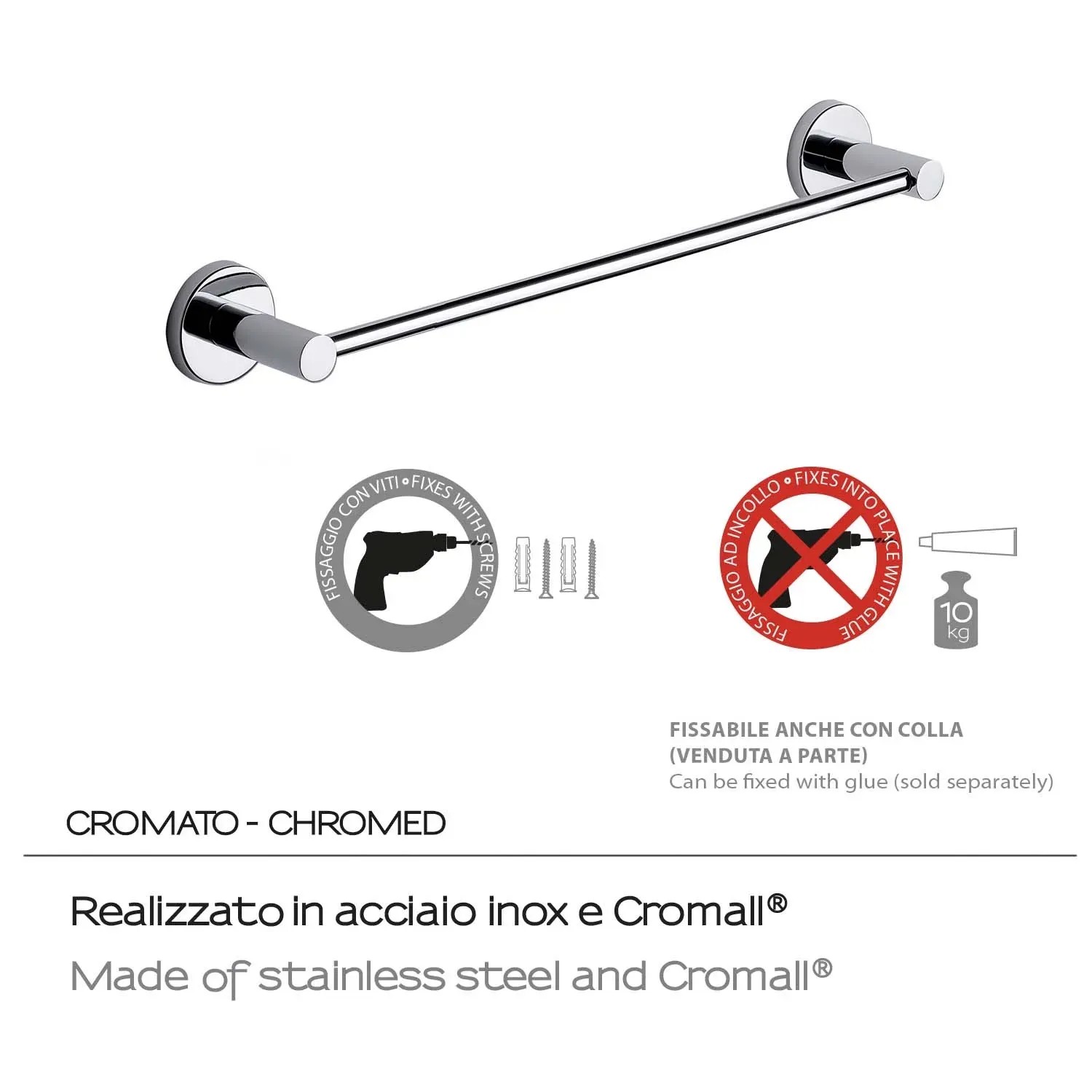 Portasciugamani cromato da parete, parte della categoria accessori doccia.