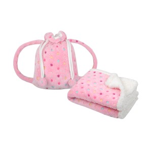 Coperta e sacca t.b.t. rosa con pois colorati.