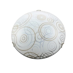 Plafoniera t.b.t. bianca con motivo a cerchi per montaggio a soffitto.