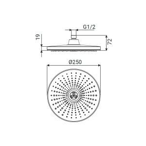 Disegno tecnico: soffione t.b.t. con dimensioni.