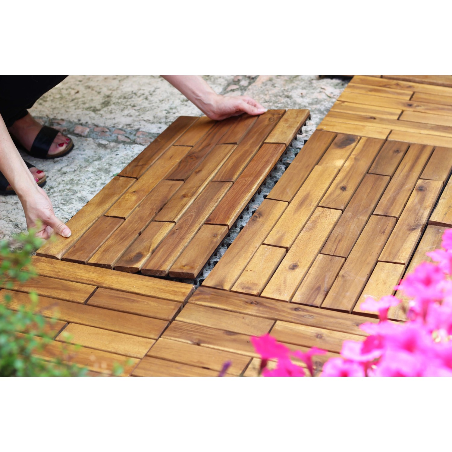 Piastrelle Legno Acacia 30x30 Cm - Per Esterni E Interni, 1 M², 11 Pezzi, Sistema A Incastro - Foto 5