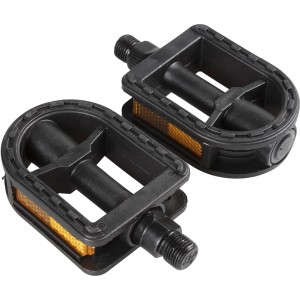 Pedali per bicicletta neri con riflettori per riparazione e ricambi.