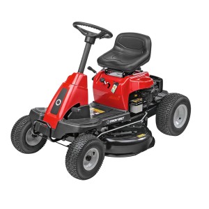 Trattorino tagliaerba Troy-Bilt Mini-Rider 60T-S con scarico laterale, trattore da giardino rosso.