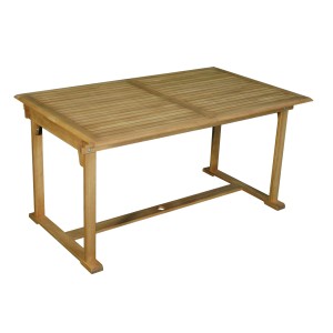 Tavolo da giardino rettangolare in legno, ideale per l'uso esterno.