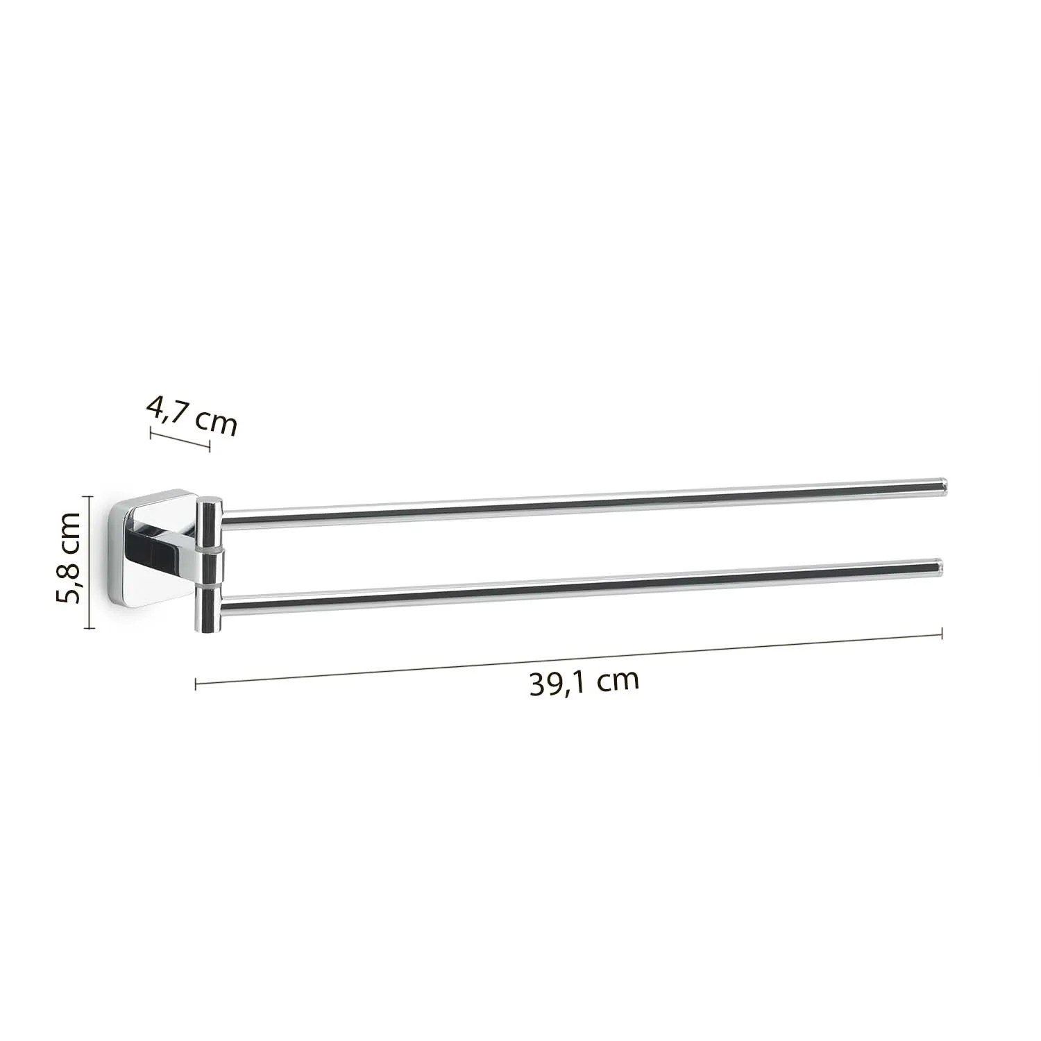 Portasciugamani t.b.t. cromato a due aste con dimensioni indicate.