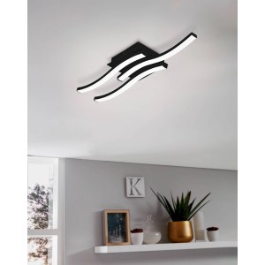 Moderna lampada da parete a LED Eglo Cabezas-E, nera, con profili LED curvi per un'illuminazione elegante.